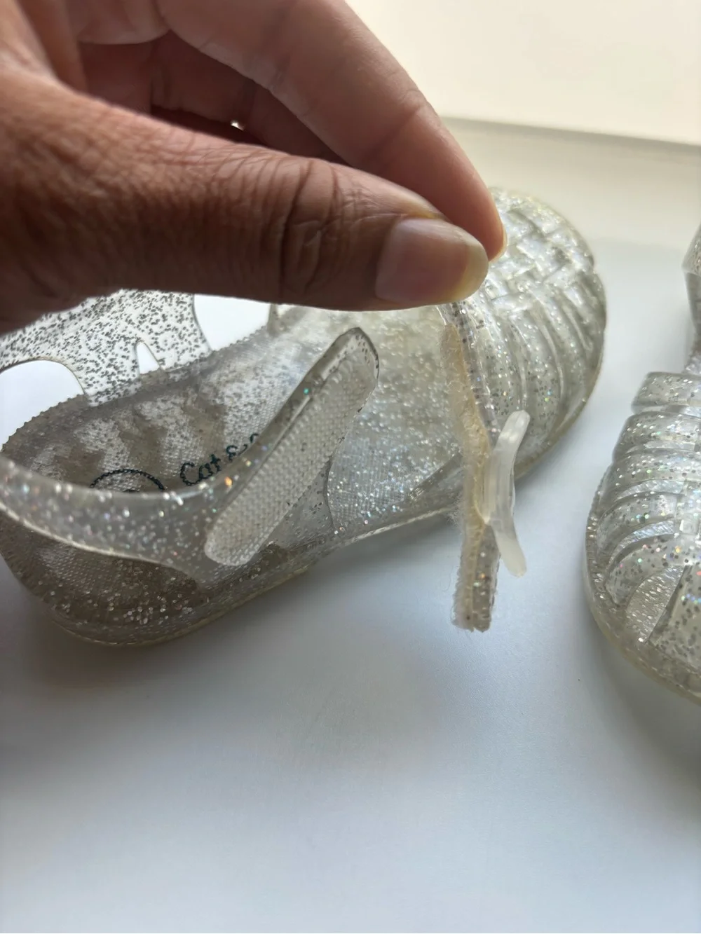Kids Clear Glitter Jelly Sandals - Silver Sparkle